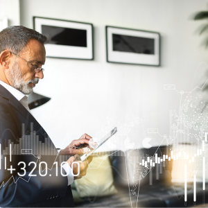 mature-businessman-suit-attentively-examines-his-tablet-standing-modern-office 2